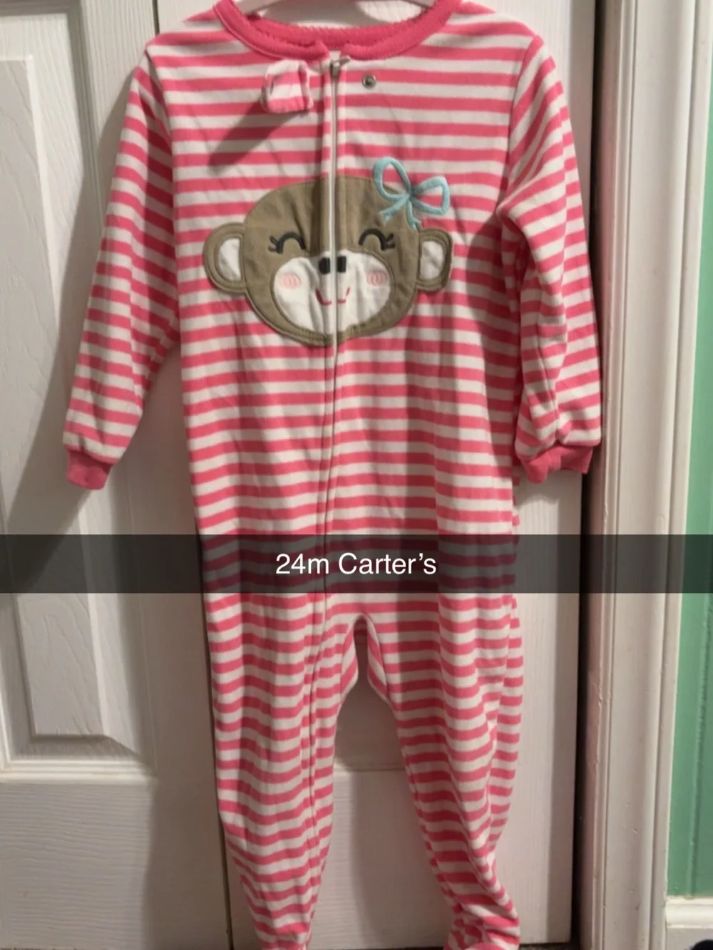 Carter's Pink and White Striped Monkey Footie Pajamas